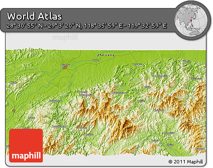 Physical 3D Map of the Area around 28° 47' 8" N, 119° 4' 29" E