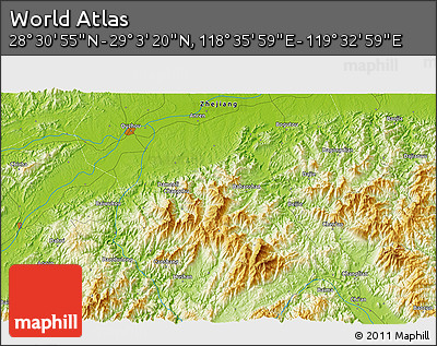 Physical 3D Map of the Area around 28° 47' 8" N, 119° 4' 29" E