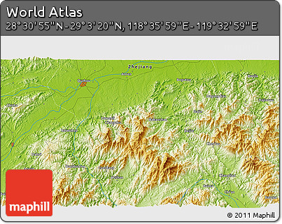 Physical 3D Map of the Area around 28° 47' 8" N, 119° 4' 29" E