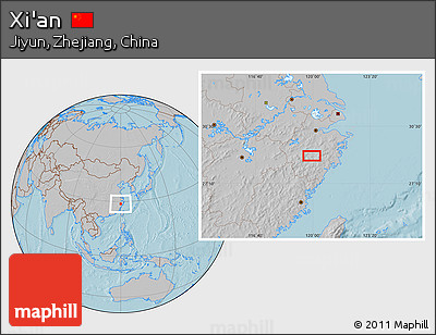 Gray Location Map of Xi'an, hill shading
