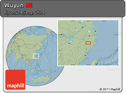 Savanna Style Location Map of Wuyun, hill shading