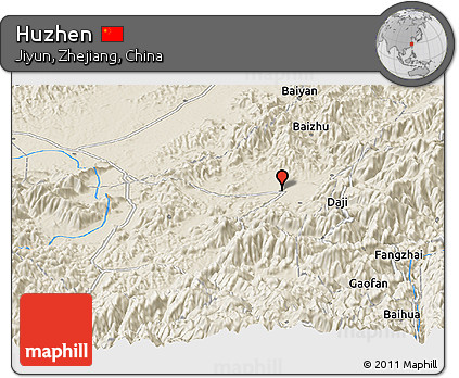 Shaded Relief Panoramic Map of Huzhen