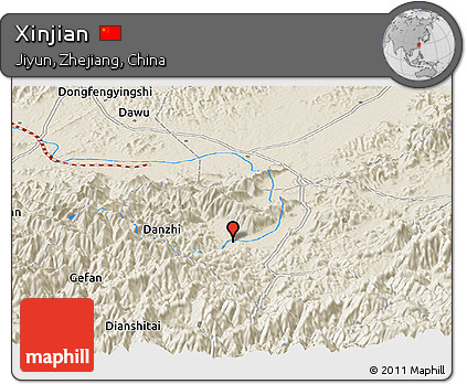 Shaded Relief Panoramic Map of Xinjian