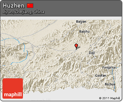 Shaded Relief Panoramic Map of Huzhen