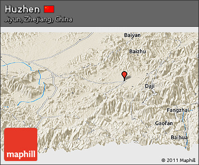 Shaded Relief Panoramic Map of Huzhen