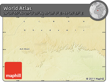 Physical Map of the Area around 28° 47' 8" N, 11° 7' 30" E