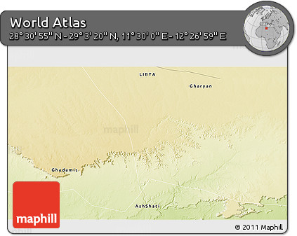 Physical 3D Map of the Area around 28° 47' 8" N, 11° 58' 29" E