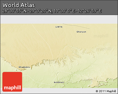 Physical 3D Map of the Area around 28° 47' 8" N, 11° 58' 29" E