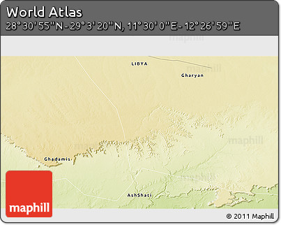 Physical 3D Map of the Area around 28° 47' 8" N, 11° 58' 29" E