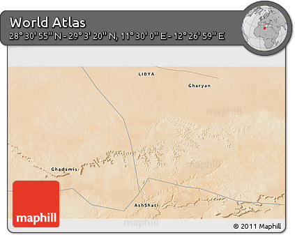 Satellite 3D Map of the Area around 28° 47' 8" N, 11° 58' 29" E
