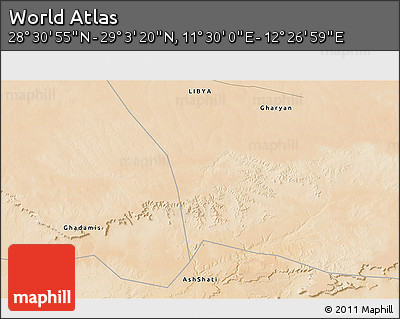 Satellite 3D Map of the Area around 28° 47' 8" N, 11° 58' 29" E