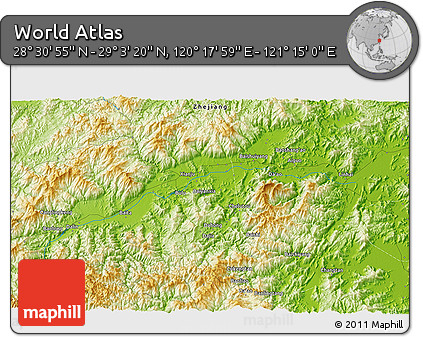 Physical 3D Map of the Area around 28° 47' 8" N, 120° 46' 30" E