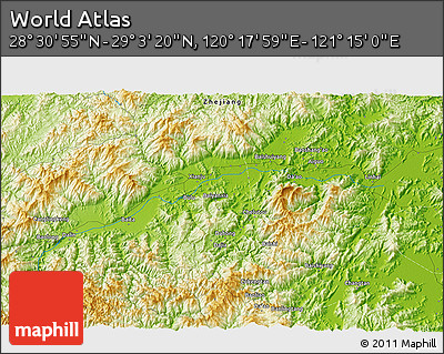 Physical 3D Map of the Area around 28° 47' 8" N, 120° 46' 30" E