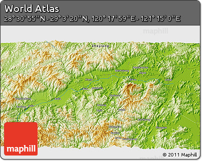 Physical 3D Map of the Area around 28° 47' 8" N, 120° 46' 30" E