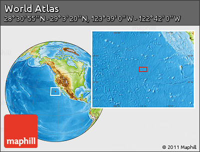 Physical Location Map of the Area around 28° 47' 8" N, 123° 10' 30" W