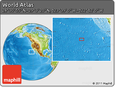 Physical Location Map of the Area around 28° 47' 8" N, 123° 10' 30" W