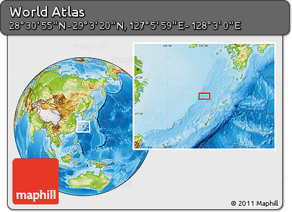 Physical Location Map of the Area around 28° 47' 8" N, 127° 34' 30" E