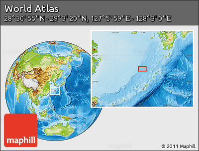 Physical Location Map of the Area around 28° 47' 8" N, 127° 34' 30" E