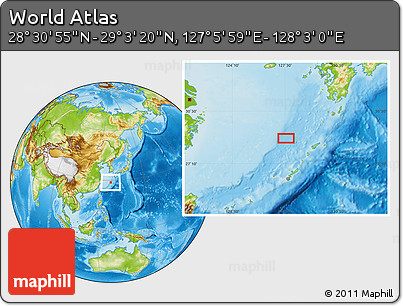 Physical Location Map of the Area around 28° 47' 8" N, 127° 34' 30" E