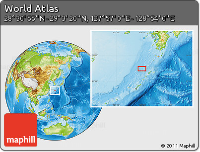 Physical Location Map of the Area around 28° 47' 8" N, 128° 25' 30" E