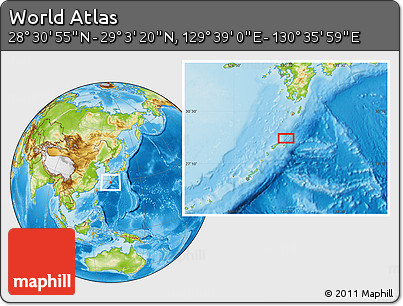 Physical Location Map of the Area around 28° 47' 8" N, 130° 7' 30" E
