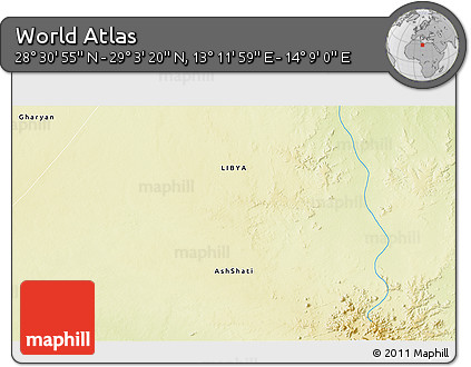 Physical 3D Map of the Area around 28° 47' 8" N, 13° 40' 30" E