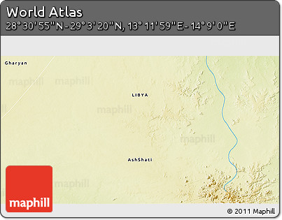Physical 3D Map of the Area around 28° 47' 8" N, 13° 40' 30" E