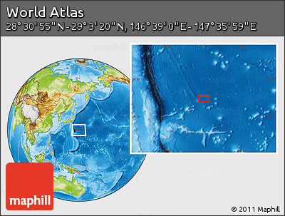 Physical Location Map of the Area around 28° 47' 8" N, 147° 7' 30" E