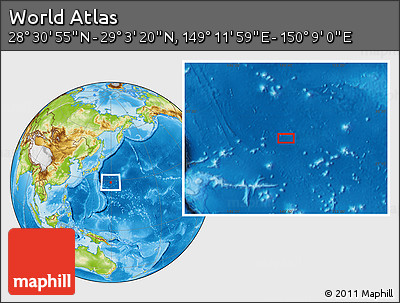 Physical Location Map of the Area around 28° 47' 8" N, 149° 40' 30" E