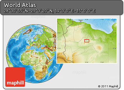 Physical Location Map of the Area around 28° 47' 8" N, 14° 31' 30" E