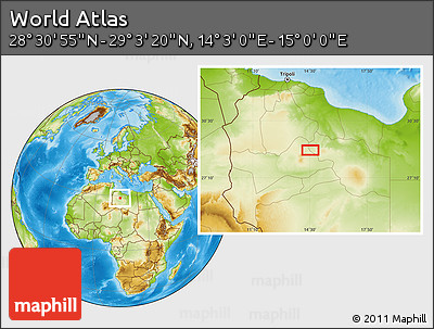 Physical Location Map of the Area around 28° 47' 8" N, 14° 31' 30" E