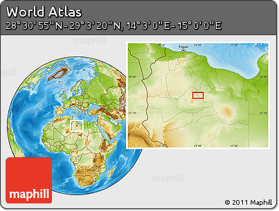 Physical Location Map of the Area around 28° 47' 8" N, 14° 31' 30" E