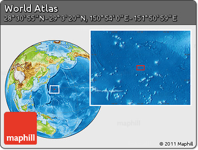 Physical Location Map of the Area around 28° 47' 8" N, 151° 22' 30" E