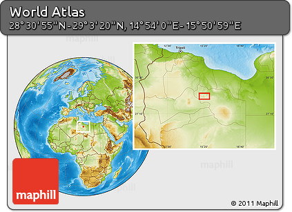 Physical Location Map of the Area around 28° 47' 8" N, 15° 22' 30" E