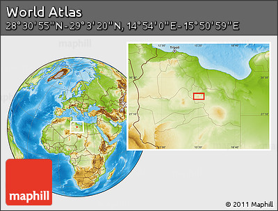 Physical Location Map of the Area around 28° 47' 8" N, 15° 22' 30" E