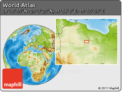 Physical Location Map of the Area around 28° 47' 8" N, 15° 22' 30" E