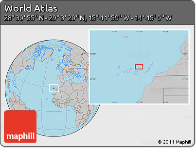 Gray Location Map of the Area around 28° 47' 8" N, 15° 13' 29" W