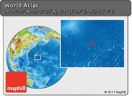 Physical Location Map of the Area around 28° 47' 8" N, 162° 25' 30" E