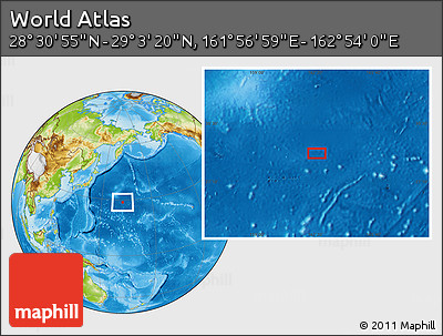Physical Location Map of the Area around 28° 47' 8" N, 162° 25' 30" E