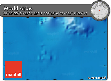 Shaded Relief Map of the Area around 28° 47' 8" N, 174° 10' 30" W