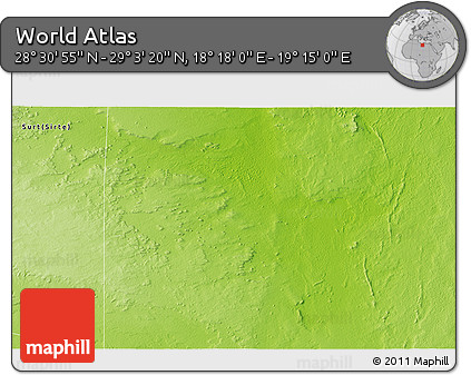 Physical 3D Map of the Area around 28° 47' 8" N, 18° 46' 29" E