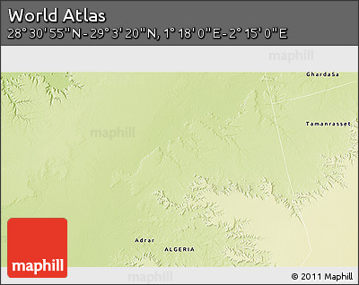 Physical 3D Map of the Area around 28° 47' 8" N, 1° 46' 29" E