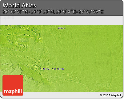 Physical 3D Map of the Area around 28° 47' 8" N, 20° 28' 30" E