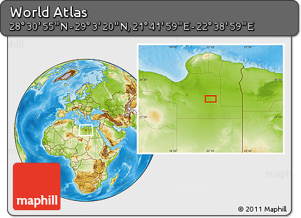 Physical Location Map of the Area around 28° 47' 8" N, 22° 10' 29" E