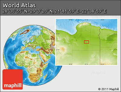 Physical Location Map of the Area around 28° 47' 8" N, 22° 10' 29" E