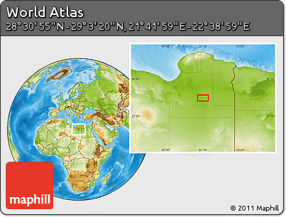 Physical Location Map of the Area around 28° 47' 8" N, 22° 10' 29" E