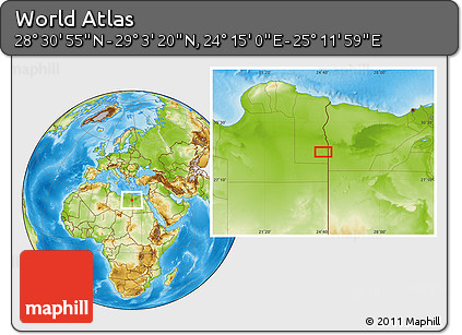 Physical Location Map of the Area around 28° 47' 8" N, 24° 43' 30" E