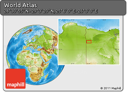 Physical Location Map of the Area around 28° 47' 8" N, 25° 34' 30" E
