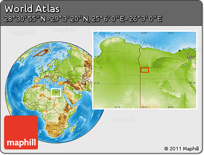 Physical Location Map of the Area around 28° 47' 8" N, 25° 34' 30" E