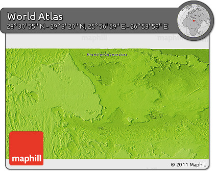 Physical 3D Map of the Area around 28° 47' 8" N, 26° 25' 29" E